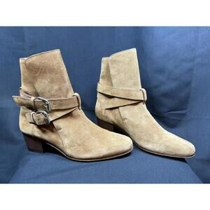 Amiri Boots Women's Size 36 Tan Suede Buckle Ankle Made in‎ Italy Western Heeled